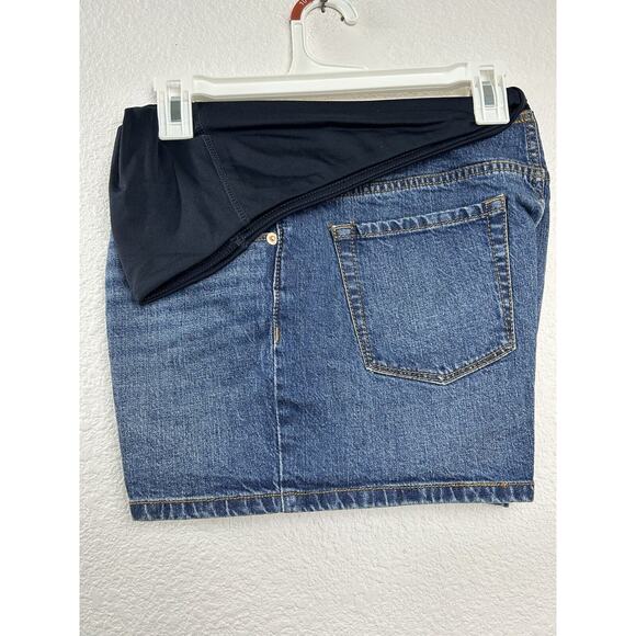 Isabel Maternity Women's Size 10 Over Belly Midi Maternity Jean Shorts Dark Wash - Picture 1 of 5